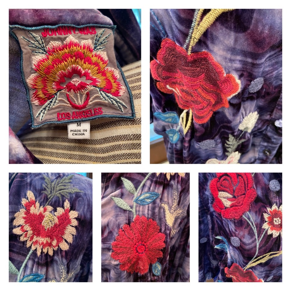 Johnny Was Junia Lisbon Button down floral embroidery top size Med